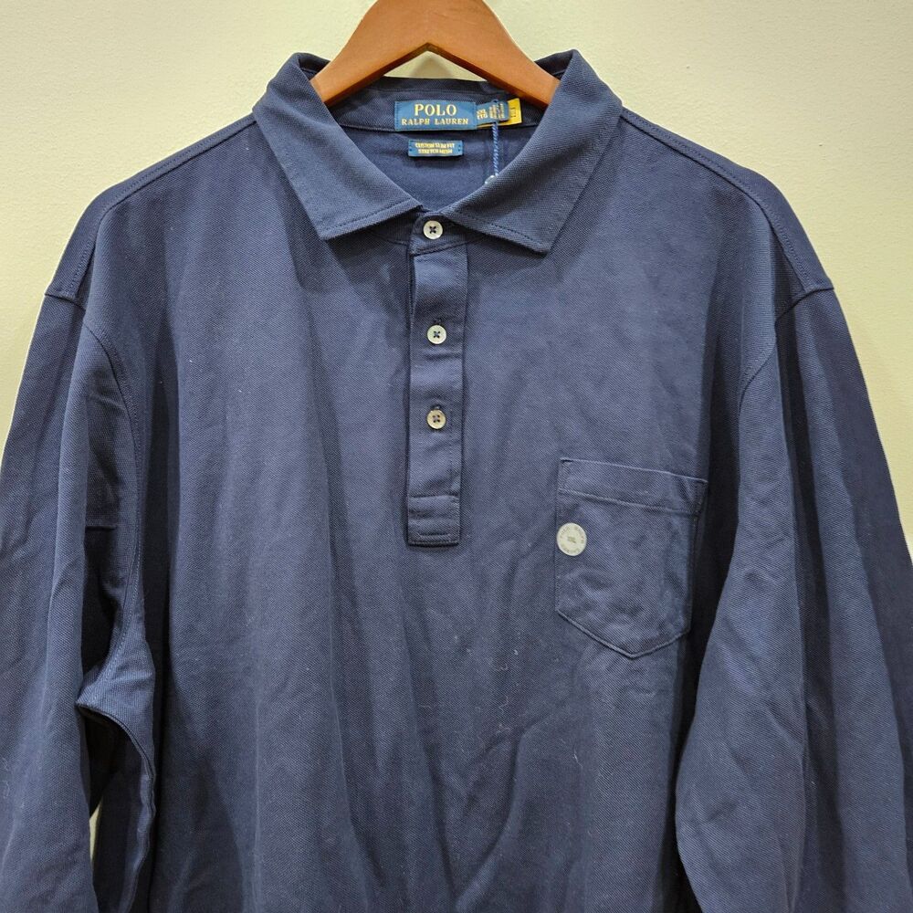 Polo Ralph Lauren Mens Stretch Mesh Polo Shirt Size XXL Navy Custom Slim Fit - Picture 2 of 11